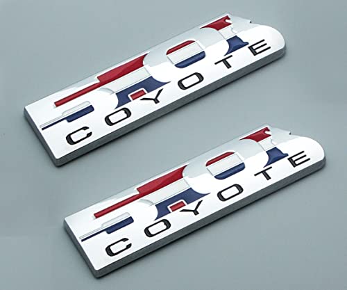 Image of 2 Pc 5.0 Coyote Emblem 3D Badge V8 5.0L Howling Sticker Nameplate Logo Fit for 150 (Silver)