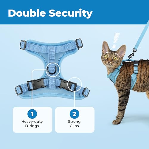 Image of Voyager Escape-Proof Step-in Lock Cat Harness & 5ft Neoprene-Handle Leash Set All-Weather Mesh with Reflective Stitching for Small to Large Cats by Best Pet Supplies, Baby Blue (327), M