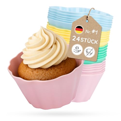 Backefix Silikon Muffinförmchen 24 Stück – 7,5 x 4 cm und 100 ml pro Cup, wiederverwendbare Cupcake Förmchen statt Einweg, formstabil… – Ansicht 1