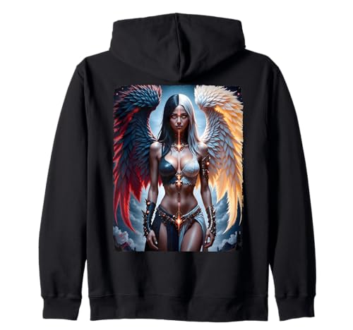 T-Hoodie mit Rückenprint — Sexy Halb Angel Girl & Halb Demon Girl Kapuzenjacke