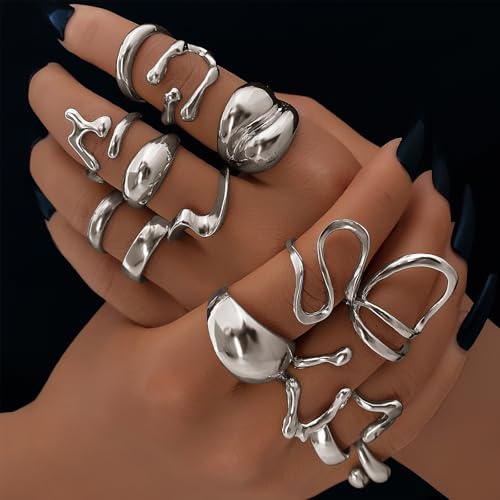 ifkm gold chunky rings set for women 14k gold plated thick dome stackable open rings trendy dainty minimalist jewelry gifts