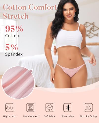 Image of LEVAO Cotton Underwear for Women, Lace Cut Out String Bikini Panties S-3XL | 95% cotton, Sexy string bikini underwear for leggings, jeans, dresses and daily wear comfort