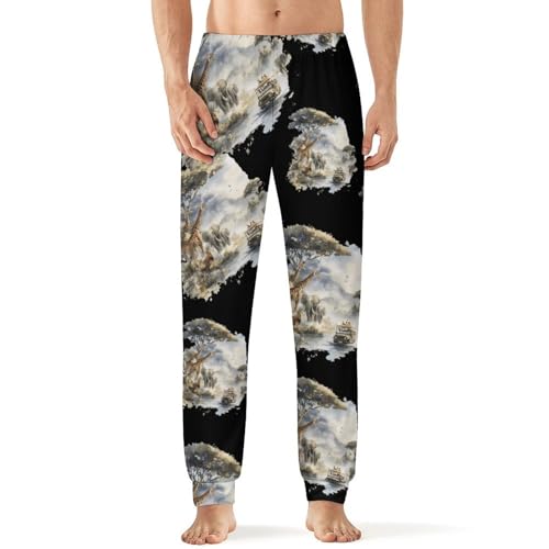 Africa Scene Giraffes Elephants Travel Men's Pajama Pants Lounge Pant Sleepwear PJ Bottoms