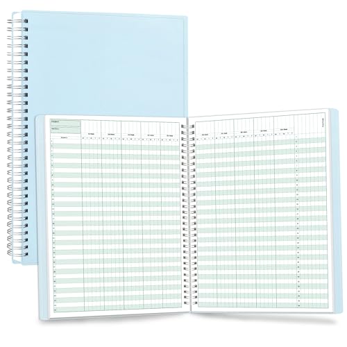 SUNEE Teacher Class Record Book for 9-10 weeks, 36 Names, 8.5x11 Inch, 104 Pages (52 Sheets), 100gsm Thick Paper, Larger Grade Recording up to 36 Students with Water-Resistant Plastic Cover, Blue