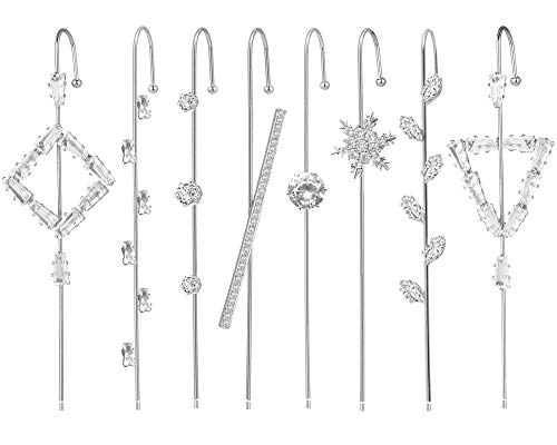 8Pcs Ear Wrap Crawler Hook Earrings for Women Gold Hypoallergenic Piercing Ear Cuffs Climbers Earrings Simple Cubic Zirconia Rhinestone Hoop Earrings (Silver 8pcs Ear Wrap Crawler Hook Earrings)