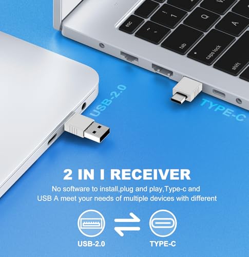 Image of DINOSTRIKE White Presentation Clicker with Air Mouse Control, USB Type C Wireless Presenter Remote Clicker for Powerpoints Slide RF 2.4GZ Slide Advancer for Computer Laptop Mac