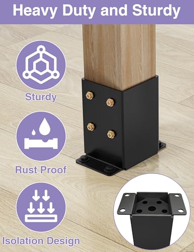 Image of 2 PCS Metal 4x4 Post Base, Inner Size 3.5 inchx3.5 inch | Heavy Duty Post Bracket, Anti-Corrosive Partition, Powder-Coated, For Pavilion Deck Railing Support