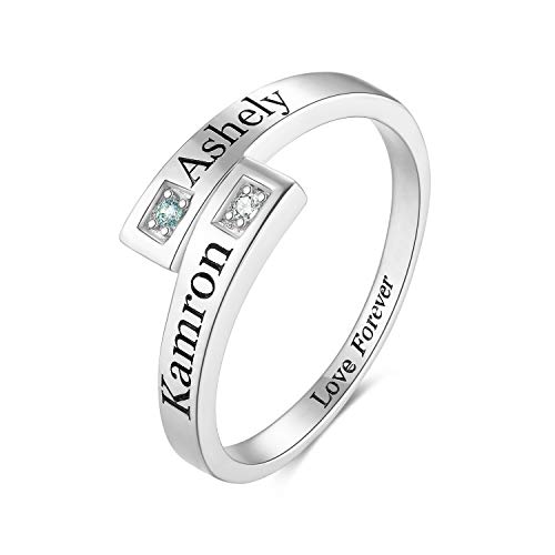 Mothers Ring with 2 Birthstones Personalized Mom Ring Custom 2 Name Promise Rings for Women Mothers Day Jewelry Gift for Mom Grandmother Mothers Day Gift3