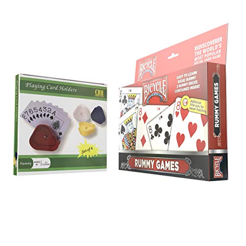Gin Rummy Card Game Gift Set with Authentic USA Made Bicycle Playing Cards, Four Card Holders and Score Pad with Game Instructions by All7s