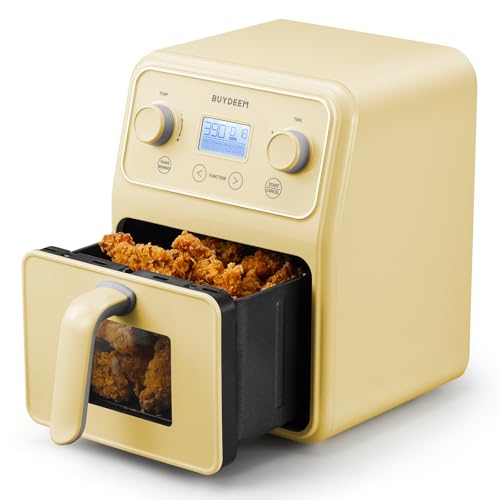 BUYDEEM-F51-8-in-1-Air-Fryer-42QT-Retro-Countertop-Airfryer-Oven-with-Visible-Window-Shake-Reminder-One-touch-Control-with-LCD-Display-Mellow-Yellow BUYDEEM F51 8 in 1 Air Fryer 42QT Retro Countertop Airfryer Oven with Visible Window Shake Reminder One touch Control with LCD Display Mellow Yellow