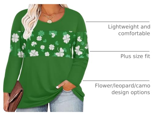 Image of CARCOS Plus Size Tops for Women Color Block Flower /Striped /Camo Crew Neck Long Sleeve Tee Shirt