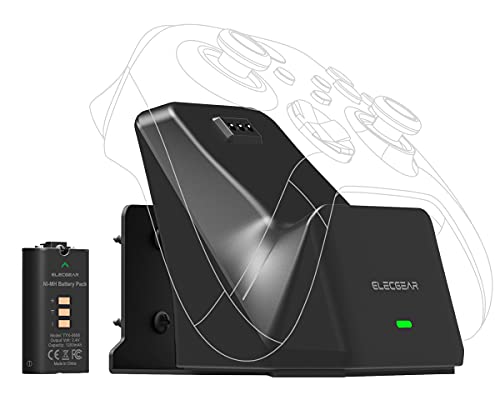 ElecGear Xbox Solo - Estación de Carga con batería Recargable de 1200 mAh, Soporte de Pared y Escritorio USB, Cargador de Mando de Juegos para Xbox Series X|S, Xbox One, S, X Controlador inalámbrico