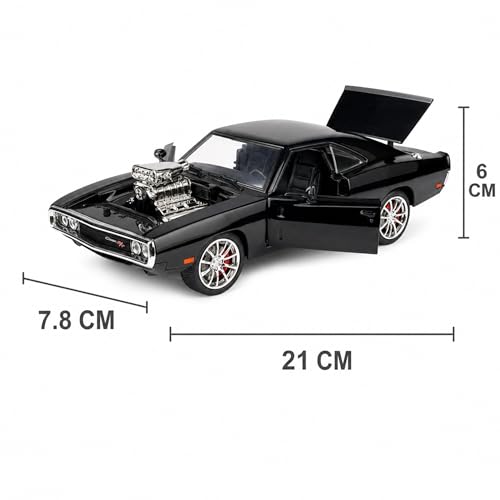 Image of Dodge Charger 1:24 Scale Die Cast Metal Car - Pull Back Classic Muscle with Openable Doors, Hood & Trunk, Lights & Sound, Collectible Showpiece for Kids 6+ & Car Enthusiasts