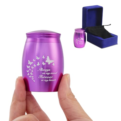 Image of Small Keepsake Cremation Urns for Human Ashes with Velvet Bag | 2.7 inch Purple Butterfly Mini Memorial Urns for Women /Mom /Mother /Girl /Grandma