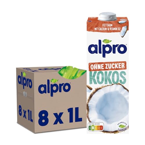 ALPRO SENZA ZUCCHERI, Bevanda al COCCO, 100% vegetale con vitamine B2, B12 e D (8 confezioni x 1 Litro)