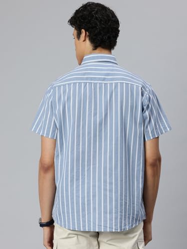 Image of Majestic Man Men's Pure Cotton Striped Half Sleeve Slim Fit Casual Shirt for Men