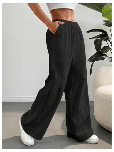 Image of SHENHE Girl's Linen Low Waisted Drawstring Button Front Loose Long Pants Casual Boho Trousers