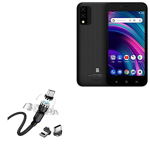BoxWave Cable Compatible with BLU Studio X5 - MagnetoSnap AllCharge Cable, Magnet Charging Cable USB Type-C Micro USB for BLU Studio X5 - Jet Black