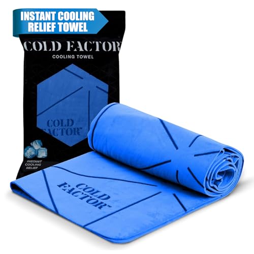 COLD FACTOR Cooling Towels for Sports, Cooling Neck Wraps – Cold Towel for Running, Workout & Outdoor Use, with UPF 50+-Soft, Machine Washable, Reusable Cooling Neck Towel, 13'x29.5' - 1 Pack (Blue)