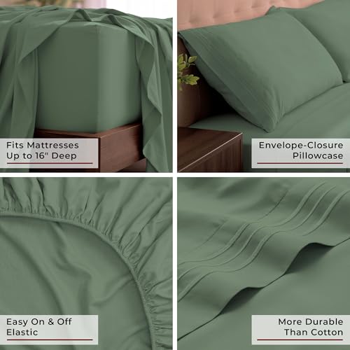 Image of Mellanni King Sheets Set - 4 PC Iconic Collection Bedding | Hotel Luxury, Extra Soft, Cooling Bed Sheets - Wrinkle, Fade, Stain Resistant (King, Sage)
