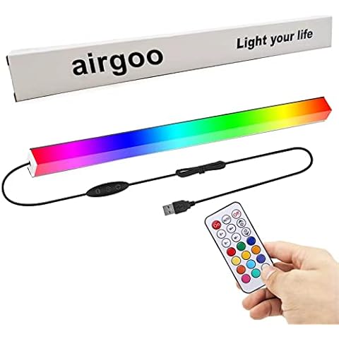 Airgoo LED Lighting fixtures, New 0.98ft 30 LEDs Diffused RGBIC Rainbow Ambiance Backlights, Under Cabinet Lighting with Remote Controller, 5V USB Powered, for Closet, Under Counter, Computer Desk Cover