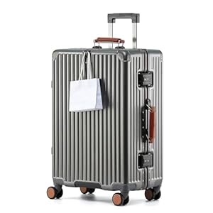 yuweijie Koffer groß, Koffer & Trolleys - Robuster Alu-Rahmen Suitcase für Reisen, 4 Rollen, TSA Schloss, Grau mit braunem Ledergriff, XXL-80cm