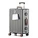 yuweijie Koffer groß, Koffer & Trolleys - Robuster Alu-Rahmen Suitcase für Reisen, 4 Rollen, TSA Schloss, Grau mit braunem Ledergriff, XXL-80cm