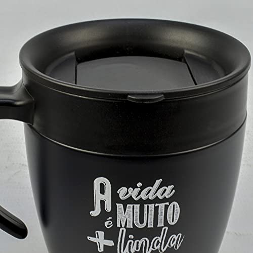 Caneca Térmica Aço Inox com Vedação 400 ml Preto + Chaveiro CBRN18567