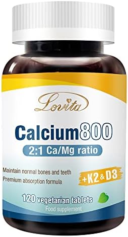 Lovita Calcium 800 mg, Highly Absorbable Calcium Citrate with Vitamin D3 & Vitamin K2, Calcium Magnesium with Zinc, Copper, Manganese, Vegan Calcium Supplement for Bone Health, 120 Tablets