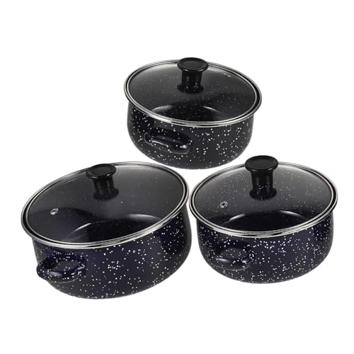 PRETYZOOM Enamel Mini Soup Pot Set 3-Piece Cooking Pots with Handles Non-Stick Stockpot with Lid for Home Cooking Suitable for Induction and Gas Stoves
