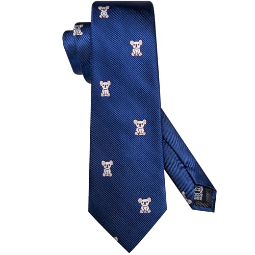 Image of Hi-Tie Men Blue Koala Neck Ties Sets Silk Jaquard Funny Necktie Pocket Square Cuff-links Sets Wedding Business Holiday