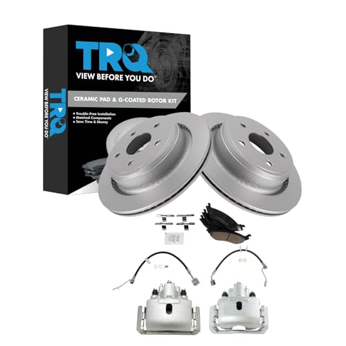 Image of TRQ Rear Brake Pad & Rotor Kit Ceramic Premium G-Coated Compatible with 2009-2010 Dodge Ram 1500