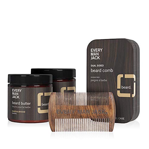Every Man Jack Beard Butter Set - Sandalwood | 4 oz beard butter + beard comb | Naturally Derived, Parabens-free, Pthalate-free, Dye-free, and Certified Cruelty Free Beard Care