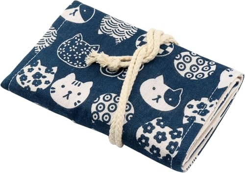 Image of Canvas Pencil Wrap Case, 48 Holes Colored Pencil Roll Holder Storage Pouch for Office (72 Holes, Blue)