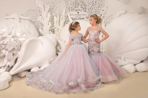 Flower Girl Dress Off Shoulder Pageant Princess Long Tulle Ball Gown Spaghetti Straps Long Birthday Party Ball Gown4