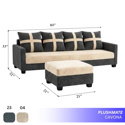 Image of Caviriq 5 Seater L Shape Sofa Set with Movable Ottoman | Flexible Layout | Luxury Velvet Suede Fabric | Modern Living Room Sofa | Dark Grey-Cream