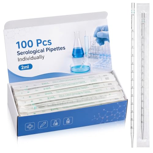TrelaCo 100 Pcs Serological Pipettes Individually Wrapped Bulk, 2 ml