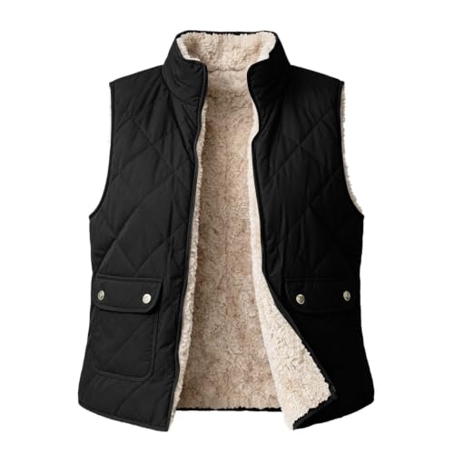 Womens Sherpa Lined Vest Lapel Collar Full Zip Diamond Quilted Jacket - image 7