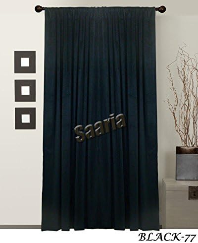 Saaria Double Sided Velvet Curtain Panel Room Partition Divider Theater Drapes 12'W X 7'H - Black