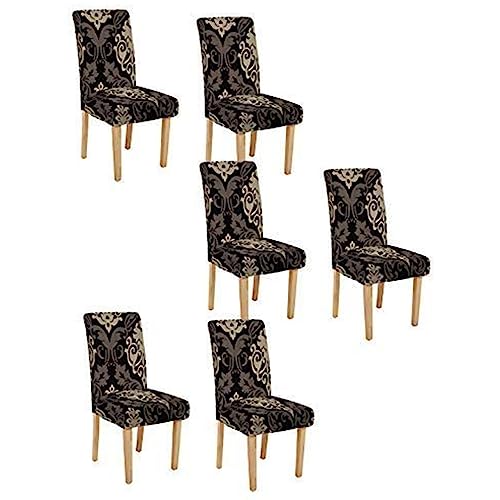Image of Cortina Dining Chair Slipcover | Protection Chair Cover | Damask Print, Removable, Washable | Universal Fit Soft Stretchy Polyester Spandex | Hotel, Marriage, Wedding | Pack of 6, Black Brown