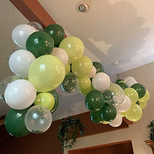 Image of 60 Pack Green Latex Balloons, 12 Inch Matte White Dark Emerald Green Light Lime Green Confetti Helium Balloons, Assorted Green White Balloons for Jungle Dinosaur Birthday Baby Shower Party Decorations