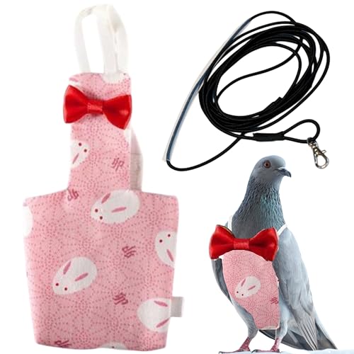 Image of Pigeon Diaper Harness and Bird Leash Set, Birds Diapers for Pigeons and Leash Pigeon Harnesses, Diapers for Birds Cockatiel Parrot Parakeet, Macaw Harness and Leashes Pants (L-Pink Rabbit)