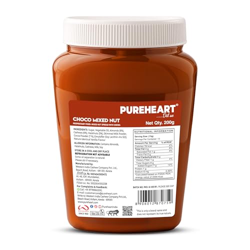 Image of Pureheart Nut Spread Choco Mixed Nut (200 gm) Nutty Chocolate Spread for Breakfast, Delicious, Smooth & Creamy Snack