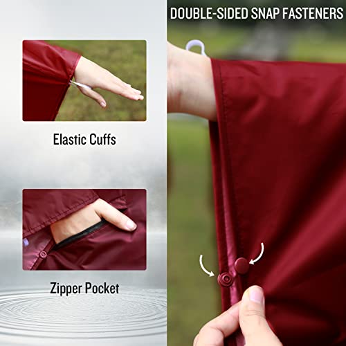 Image of SaphiRose Adult Rain Poncho Waterproof Hooded Zipper Raincoat with Pockets | OEKO-TEX Certified 100% Polyester, Lightweight Packable Storage Pouch, Heat-Sealed Seams, Quick-Dry for Outdoor Hiking