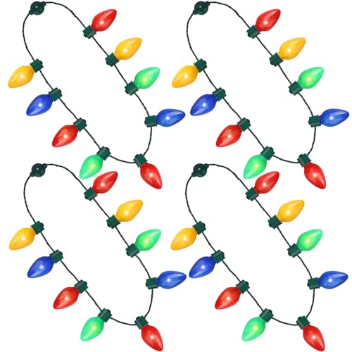 Dilabnda 4er-Set LED Licht-up Halsketten mit Glühbirnen | Leuchtende & Blinkende Party-Accessoires für Weihnachten Geburtstag Hochzeit Karneval Rave | Party-Deko Geschenke​