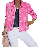 Luvamia Women's Classic Casual Long Sleeves Jacket Basic Button Down Trucker Jacket Coat Denim Aurora Pink Size Medium