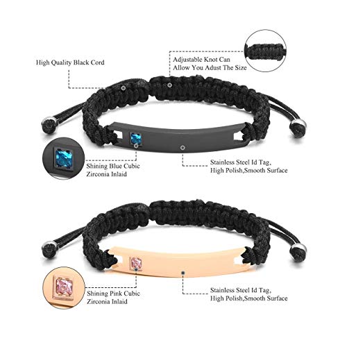 Jovivi Personalized Custom Stainless Steel Handmade Braided Rope Nameplate Id Link Bracelet His And Hers Matching Couples Bracelets Valentine's Gift For Lover #TOP5