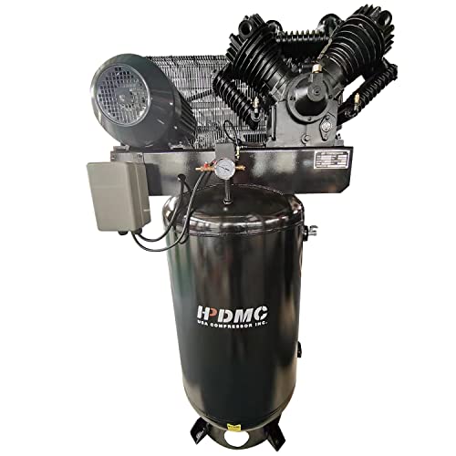 HPDMC 10-HP Air Compressor 80-Gallon Vertical ASME Tank 37CFM Max.175PSI 220V 3-Phase Two-Stage Electric Stationary Air Compressor