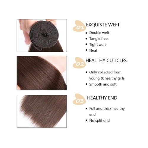 Extensiones de cabello humano liso brasileño de 24 pulgadas color marrón chocolate n.° 4 4