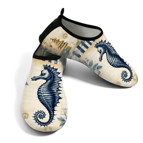 Zapatos acuáticos de secado rápido para snorkel y playa con diseño retro de hipocampo